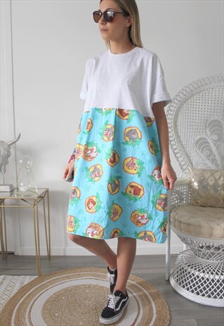 DRESS TEE-SHIRT VINTAGE PRINTED MOOGLY FABRIC