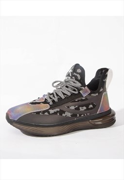 Air sole sneakers galaxy neon high tops shoes in black