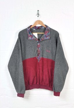 Vintage Fleece 1/4 Button Polartec Retro Pattern Grey XXL