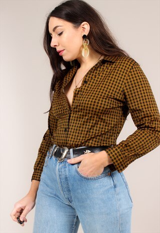 VINTAGE 70S CHECK PRINT BLOUSE