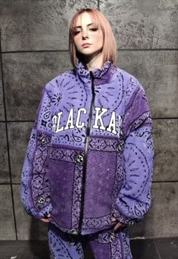 Paisley fleece jacket bandana bomber rave jacket in purple