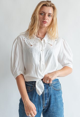 VINTAGE 80S BLOUSE WITH PUFFER SLEEVES AND DETAILED COLLAR