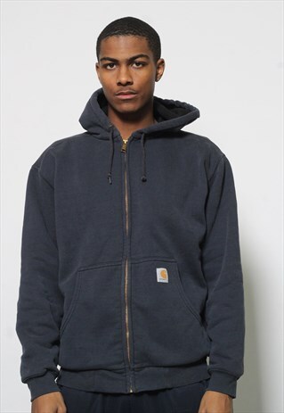 VINTAGE CARHARTT FULL ZIP LOGO HOODIE BLUE