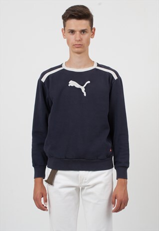 VINTAGE NAVY PUMA CREW NECK PULLOVER SWEATSHIRT