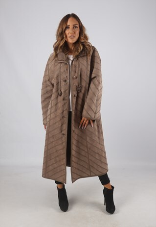 VINTAGE SHEEPSKIN SUEDE SHEARLING COAT UK 18 LONG (J9AZ)