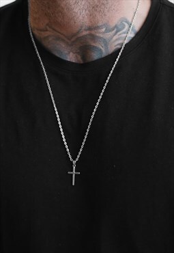 54 Floral 24" Mini Cross Pendant Necklace Chain - Silver