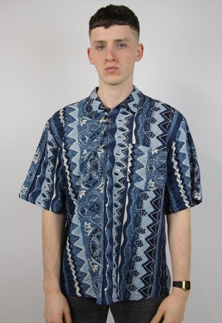 VINTAGE ABSTRACT BLUE PATTERNED SHIRT