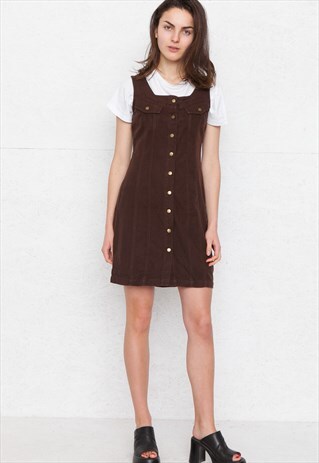 VINTAGE BROWN HENNES SLEEVELESS MINI DENIM DRESS