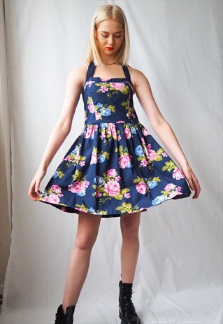 VINTAGE REVIVAL 1980'S FLORAL HALTER DRESS
