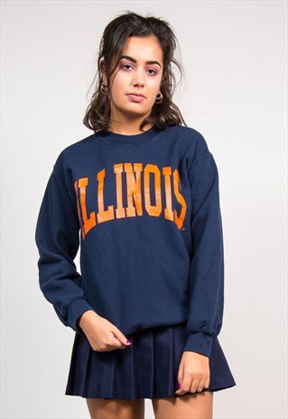VINTAGE 90'S NAVY BLUE ILLINOIS COLLEGE USA SWEATSHIRT