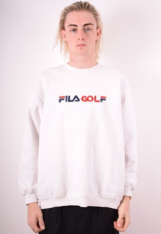 FILA MENS VINTAGE SWEATSHIRT JUMPER LARGE WHITE 90S