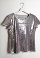 Y2K ROSE PINK GOLD SEQUINS TOP PARTY NEW YEARS T-SHIRT