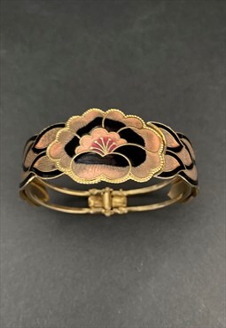70's Vintage Enamel Bracelet Gold Costume Jewellery Cuff 