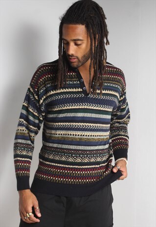 VINTAGE ABSTRACT CRAZY PATTERNED JUMPER MULTI