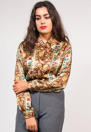 90'S VINTAGE FLORAL PATTERN SHINY BAROQUE SHIRT