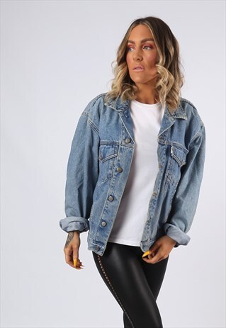 DENIM JACKET OVERSIZED FITTED VINTAGE UK 16 (C1G)