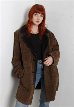 Vintage Faux Suede Leather Sherpa Lined Jacket Brown