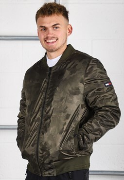 Vintage Tommy Hilfiger Bomber Jacket Green Camo Coat Small