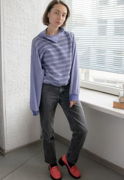 Vintage 70's Blue Cotton Striped Sweater