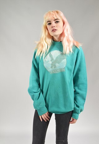 VINTAGE GREEN ENDANGERED BALD EAGLE PRINTED SWEATER