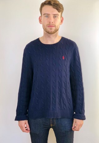 RALPH LAUREN NAVY CABLE-KNIT JUMPER