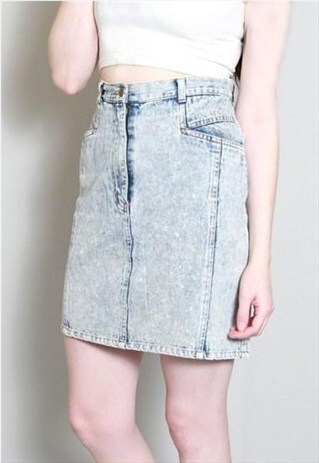VINTAGE 1990'S TIGHT ACID WASH DENIM SKIRT
