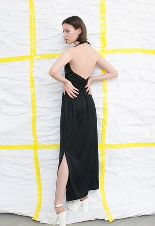 VINTAGE BLACK OPEN BACK PROM MAXI DRESS