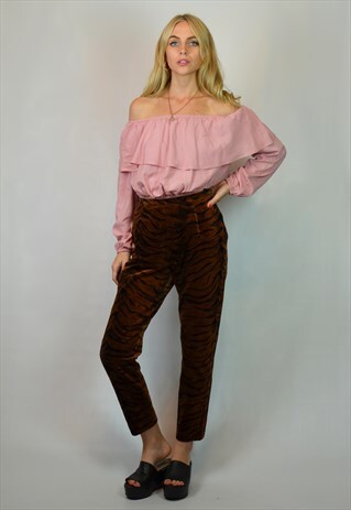 VINTAGE 90S VELVET LEOPARD PRINT CIGARETTE TROUSERS