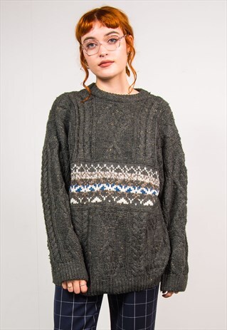 VINTAGE 90'S GREY THICK KNIT JUMPER