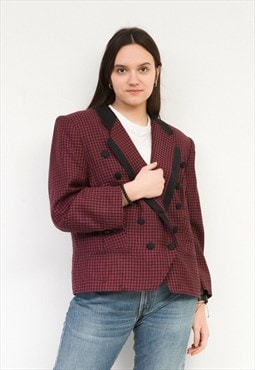Vintage Women's XL Wool Check Plaid Tartan Blazer Cardigan