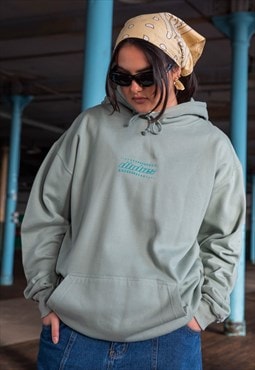 Unisex Hoodie in Dusty Green Futuristic Logo Embroidery