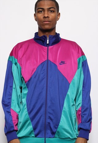 VINTAGE NIKE LOGO TRACK JACKET BLUE GREEN AND PINK