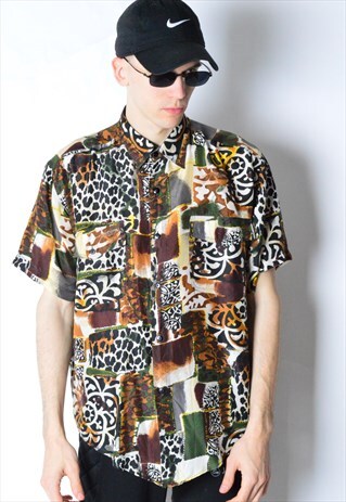 VINTAGE 90S LEOPARD PRINT SILK SHORT SLEEVE SHIRT