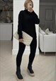 JUSTYOUROUTFIT ROLL NECK CABLE KNIT LEGGINGS SET IN BLACK 