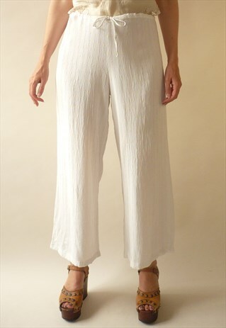 JIGSAW 1990'S VINTAGE BOHEMIAN WHITE CROPPED TROUSERS