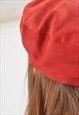NEW, HANDMADE SUEDE LEATHER BERET IN RED