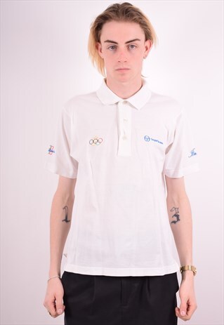 SERGIO TACCHINI MENS VINTAGE POLO SHIRT SMALL WHITE 90S