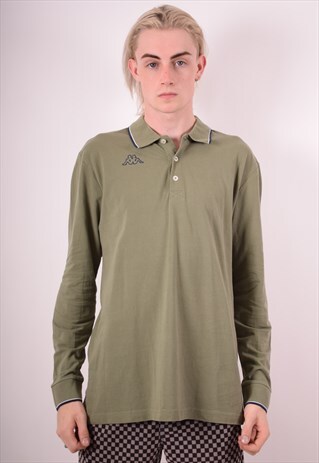 KAPPA MENS VINTAGE POLO SHIRT LONG SLEEVE XL KHAKI 90S
