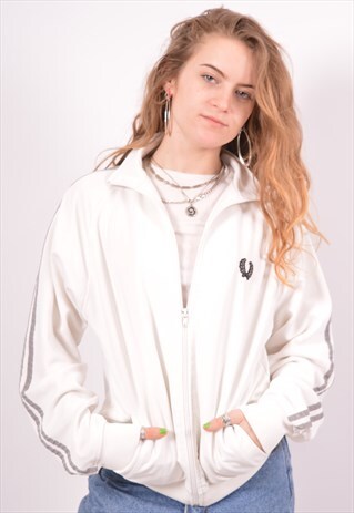 VINTAGE FRED PERRY TRACKSUIT TOP JACKET WHITE
