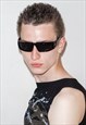 Y2K straight rave wraparound sunglasses in midnight black