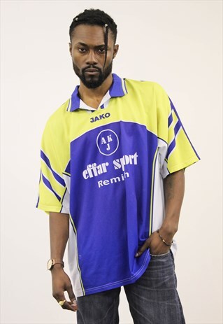 VINTAGE 1990S BLUE AND YELLOW FOOTBALL SHIRT