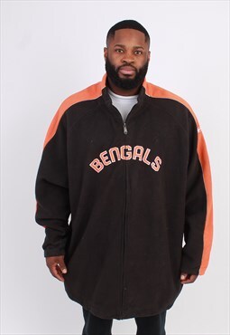 Men's Vintage NFL Reebok Bengals Black Orange Fleece Jacket