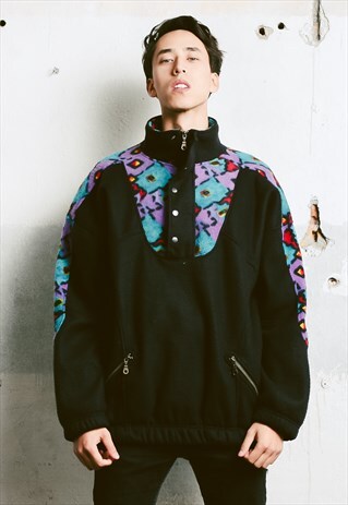 VINTAGE 80S PATTERNED FLEECE SWEATSHIRT