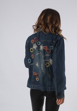 Vintage Denim Shirt Style Jacket Embroidered UK 12 (COAZ)