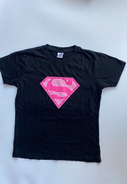 Vintage Y2K Black Superman Pink Baby Tshirt  