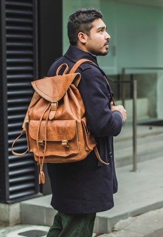 LUXURY LEATHER URBAN RUCKSACK BACKPACK (TAN BROWN)