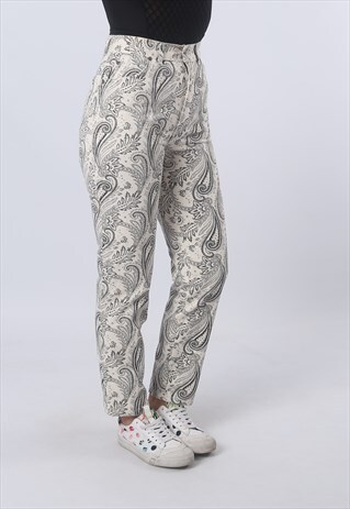 HIGH WAISTED COTTON JEANS TAPERED LEG VINTAGE UK 8 10 (E92P)
