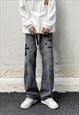 Black Cross embroidered Washed Denim jeans pants trousers