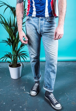 VINTAGE LEVI'S 501 JEANS IN BLUE DENIM WITH PAINT MARKS