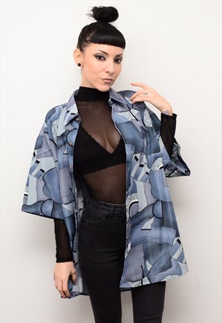 VINTAGE 90'S ABSTRACT INDIE PATTERNED OVERSIZED SHIRT